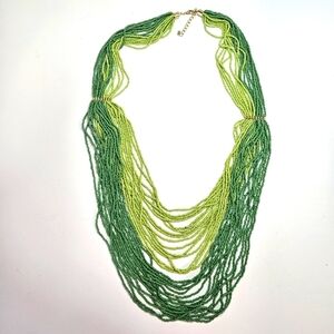VINTAGE Two-Tone Green Seed Bead Multi-Strand Beaded Necklace